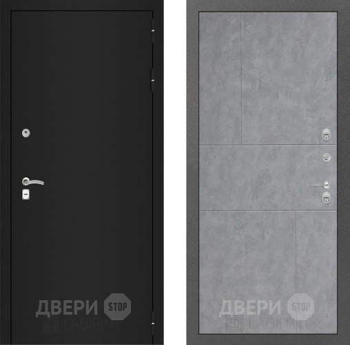 Входная металлическая Дверь Лабиринт (LABIRINT) Classic шагрень черная 21 Бетон светлый в Красноармейске