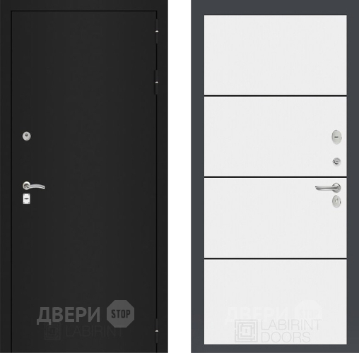 Дверь Лабиринт (LABIRINT) Classic шагрень черная 25 Белый софт в Красноармейске