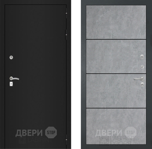 Входная металлическая Дверь Лабиринт (LABIRINT) Classic шагрень черная 25 Бетон светлый в Красноармейске