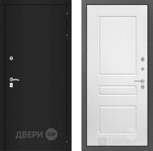 Входная металлическая Дверь Лабиринт (LABIRINT) Classic шагрень черная 03 Белый софт в Красноармейске