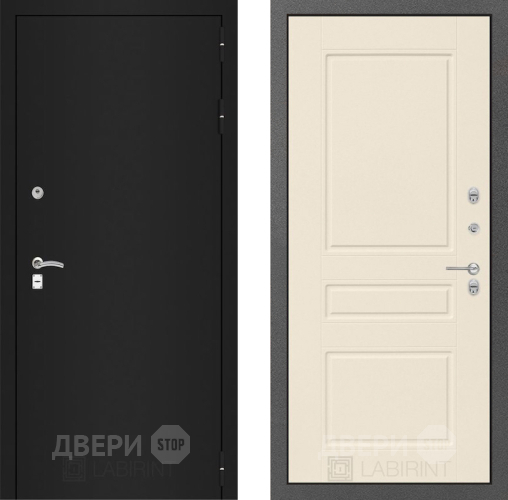 Входная металлическая Дверь Лабиринт (LABIRINT) Classic шагрень черная 03 Крем софт в Красноармейске