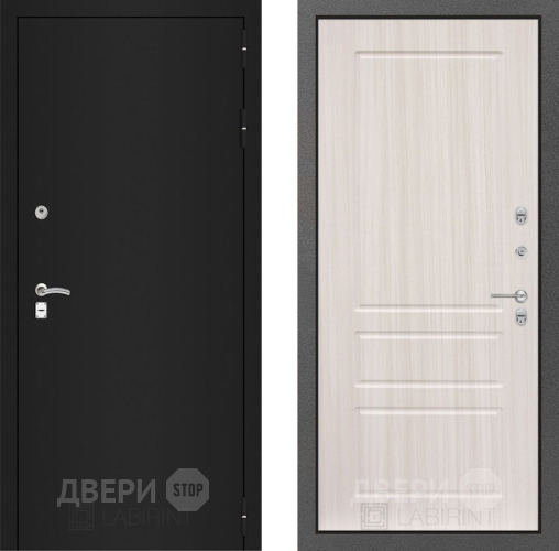 Входная металлическая Дверь Лабиринт (LABIRINT) Classic шагрень черная 03 Сандал белый в Красноармейске