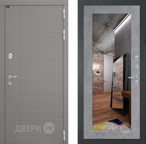 Входная металлическая Дверь Лабиринт (LABIRINT) Формо Зеркало 18 Бетон светлый в Красноармейске