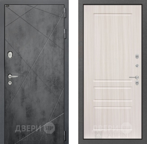 Входная металлическая Дверь Лабиринт (LABIRINT) Лофт 03 Сандал белый в Красноармейске
