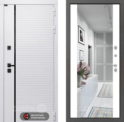 Входная металлическая Дверь Лабиринт (LABIRINT) Royal Зеркало Максимум Белый софт в Красноармейске