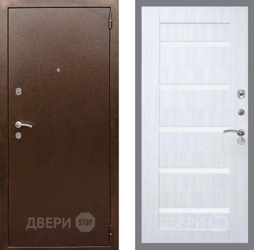Входная металлическая Дверь Рекс (REX) 1А Медный Антик СБ-14 стекло белое Сандал белый в Красноармейске