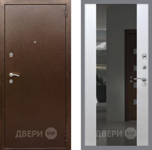 Входная металлическая Дверь Рекс (REX) 1А Медный Антик СБ-16 Зеркало Белый ясень в Красноармейске