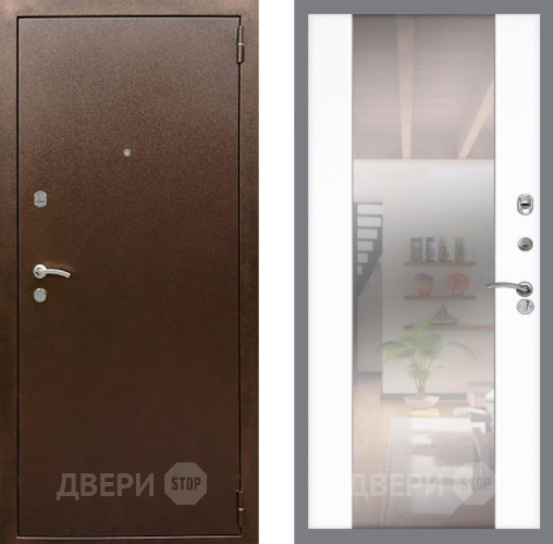 Входная металлическая Дверь Рекс (REX) 1А Медный Антик СБ-16 Зеркало Силк Сноу в Красноармейске