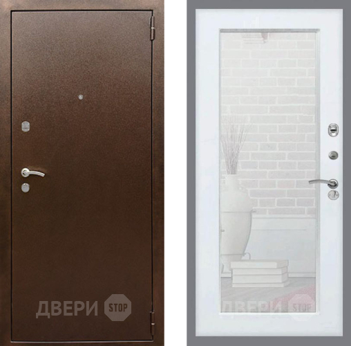Дверь Рекс (REX) 1А Медный Антик Зеркало Пастораль Белый ясень в Красноармейске