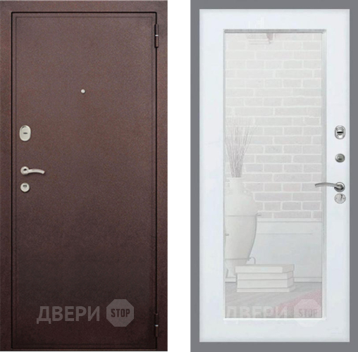Входная металлическая Дверь Рекс (REX) 2 Медный Антик Зеркало Пастораль Белый ясень в Красноармейске