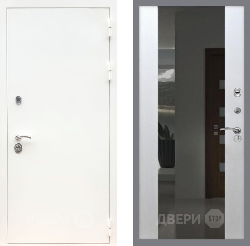 Входная металлическая Дверь Рекс (REX) 5 Белая Шагрень СБ-16 Зеркало Белый ясень в Красноармейске