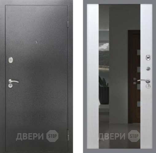 Входная металлическая Дверь Рекс (REX) 2А Серебро Антик СБ-16 Зеркало Белый ясень в Красноармейске