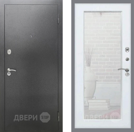 Входная металлическая Дверь Рекс (REX) 2А Серебро Антик Зеркало Пастораль Белый ясень в Красноармейске