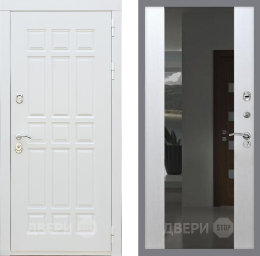 Входная металлическая Дверь Рекс (REX) 8 Силк Сноу СБ-16 Зеркало Белый ясень в Красноармейске