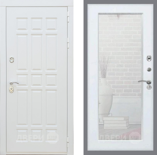 Входная металлическая Дверь Рекс (REX) 8 Силк Сноу Зеркало Пастораль Белый ясень в Красноармейске