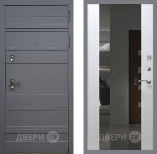 Входная металлическая Дверь Рекс (REX) 14 силк титан СБ-16 Зеркало Белый ясень в Красноармейске
