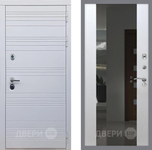 Входная металлическая Дверь Рекс (REX) 14 Силк Сноу СБ-16 Зеркало Белый ясень в Красноармейске