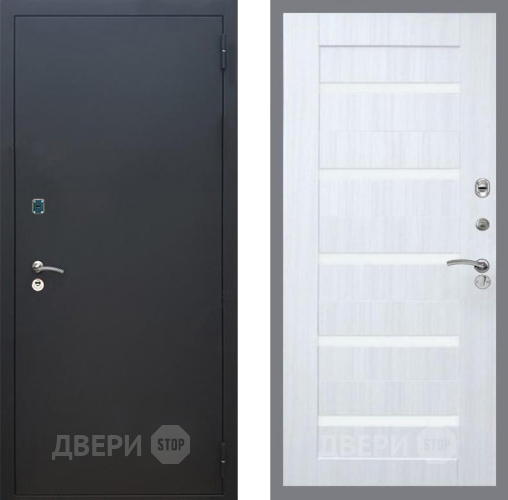 Входная металлическая Дверь Рекс (REX) 1A Черный Муар СБ-14 стекло белое Сандал белый в Красноармейске
