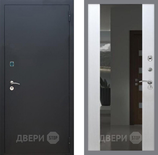Входная металлическая Дверь Рекс (REX) 1A Черный Муар СБ-16 Зеркало Белый ясень в Красноармейске