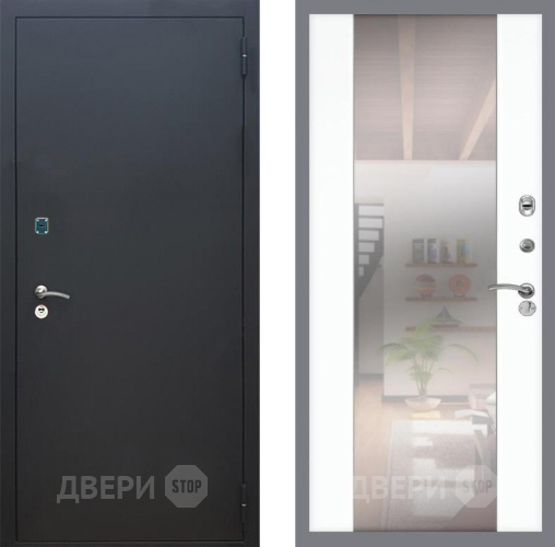 Входная металлическая Дверь Рекс (REX) 1A Черный Муар СБ-16 Зеркало Силк Сноу в Красноармейске