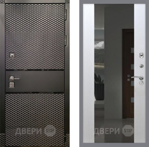Входная металлическая Дверь Рекс (REX) 15 Черный Кварц СБ-16 Зеркало Белый ясень в Красноармейске
