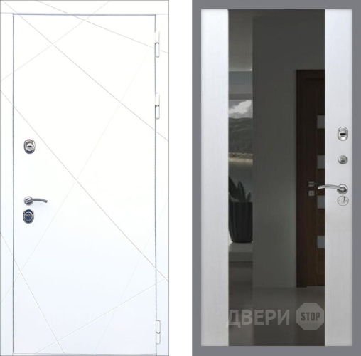 Входная металлическая Дверь Рекс (REX) 13 Силк Сноу СБ-16 Зеркало Белый ясень в Красноармейске