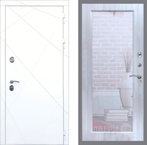 Входная металлическая Дверь Рекс (REX) 13 Силк Сноу Зеркало Пастораль Сандал белый в Красноармейске