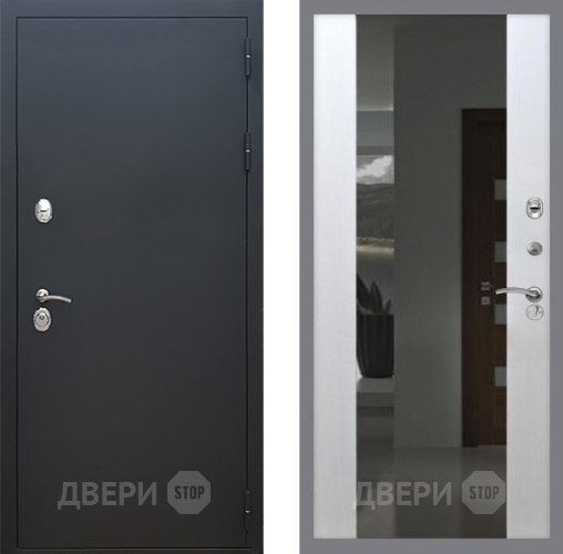 Дверь Рекс (REX) 5 Черный Муар СБ-16 Зеркало Белый ясень в Красноармейске