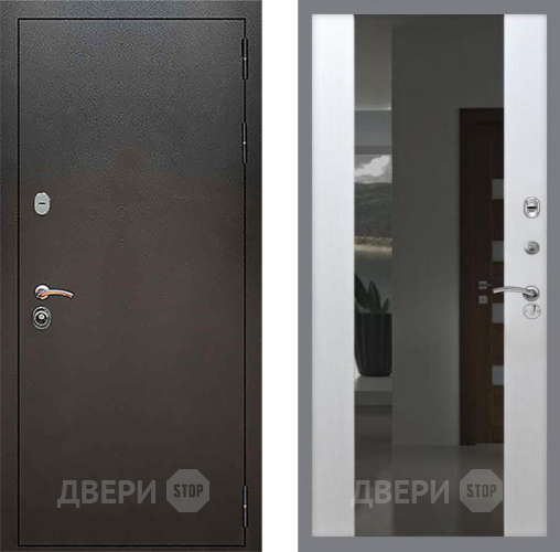 Входная металлическая Дверь Рекс (REX) 5 Серебро Антик СБ-16 Зеркало Белый ясень в Красноармейске